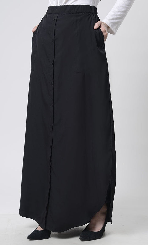 Front button elastic waist fit skirt - EastEssence.com
