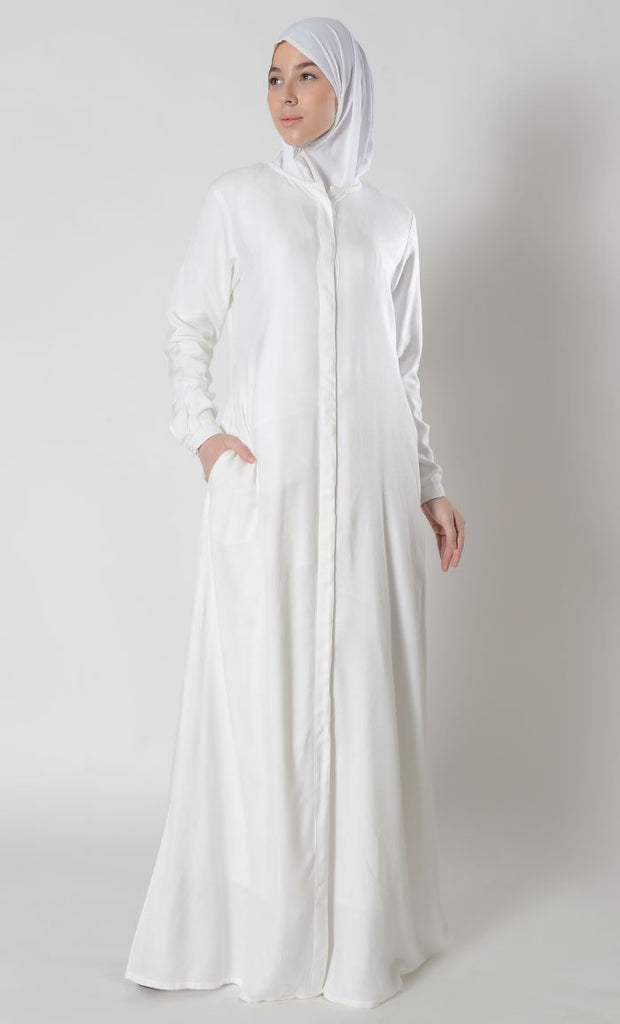 Front Open Button Down Hajj Umrah Abaya Dress - EastEssence.com