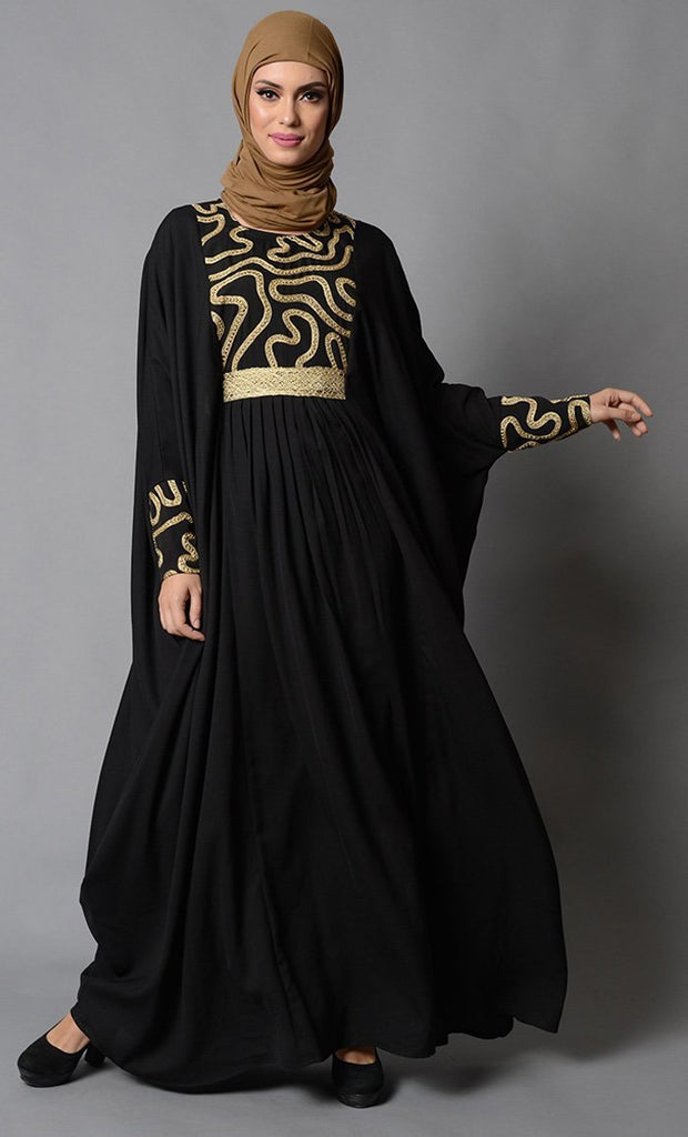 Gold Embroidered Accents Kaftan Style Eid Abaya Dress - EastEssence.com