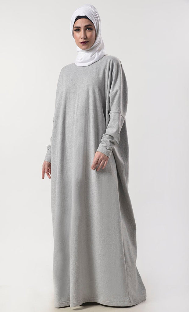 Grey Everydaywear Fleece Abaya With Pockets - EastEssence.com