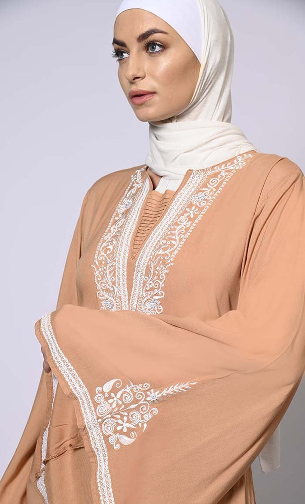 Handcrafted & Machine Embroidered Bell Sleeves Abaya