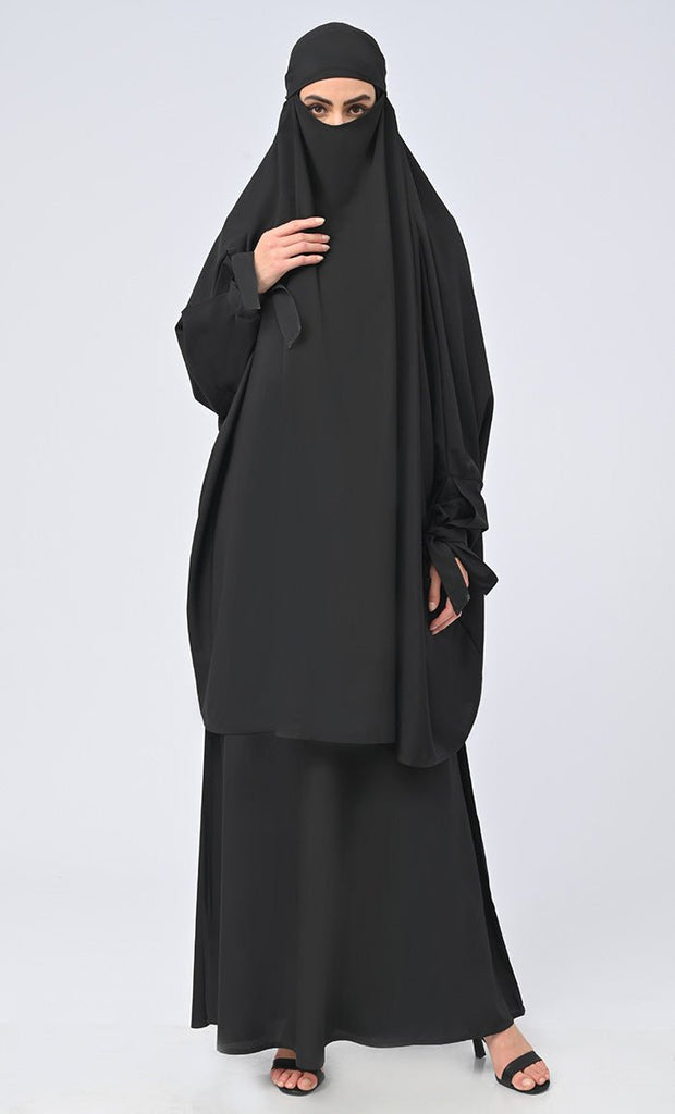 Isha Modest Black Crepe Khimar Prayer Dress For Women