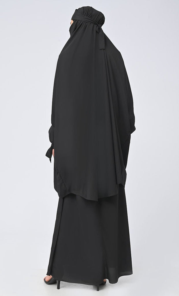 Isha Modest Black Crepe Khimar Prayer Dress For Women