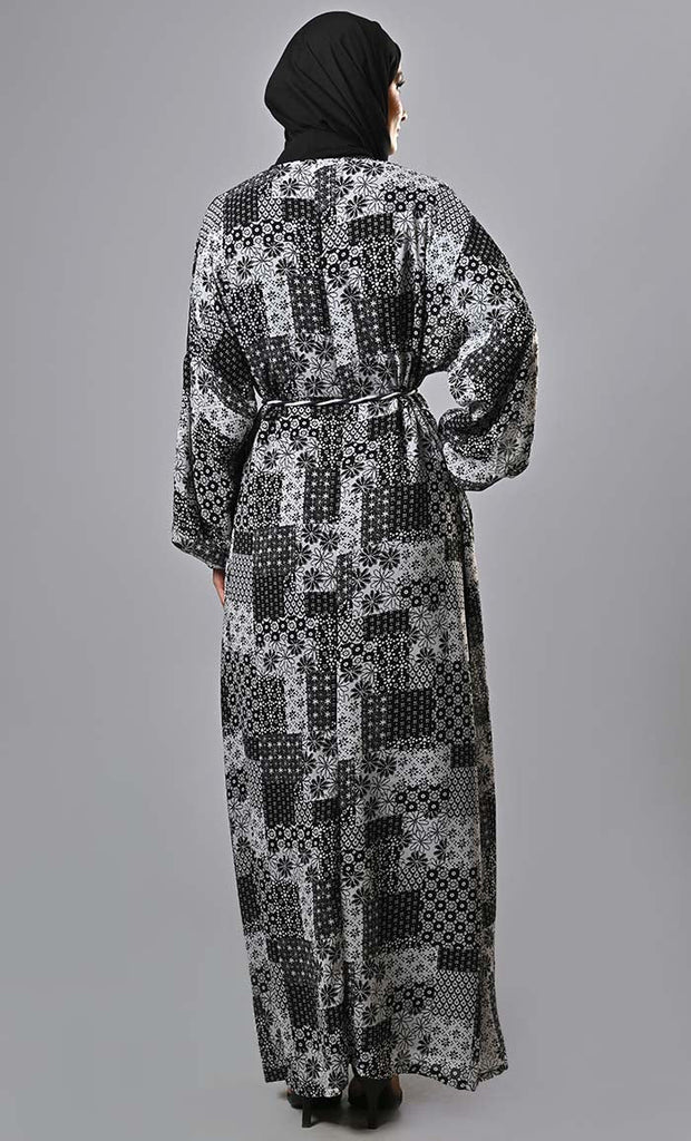 Islamic 2pc set printed shrug with inner with braided belt
