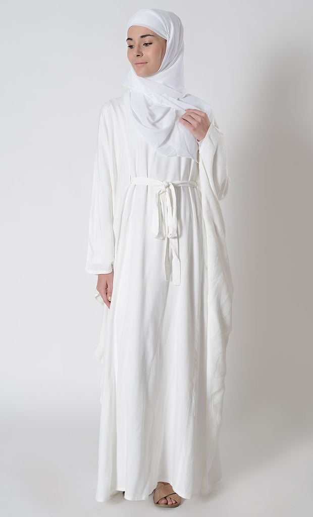 Knotted tie up detail hajj umrah kaftan abaya dress - EastEssence.com