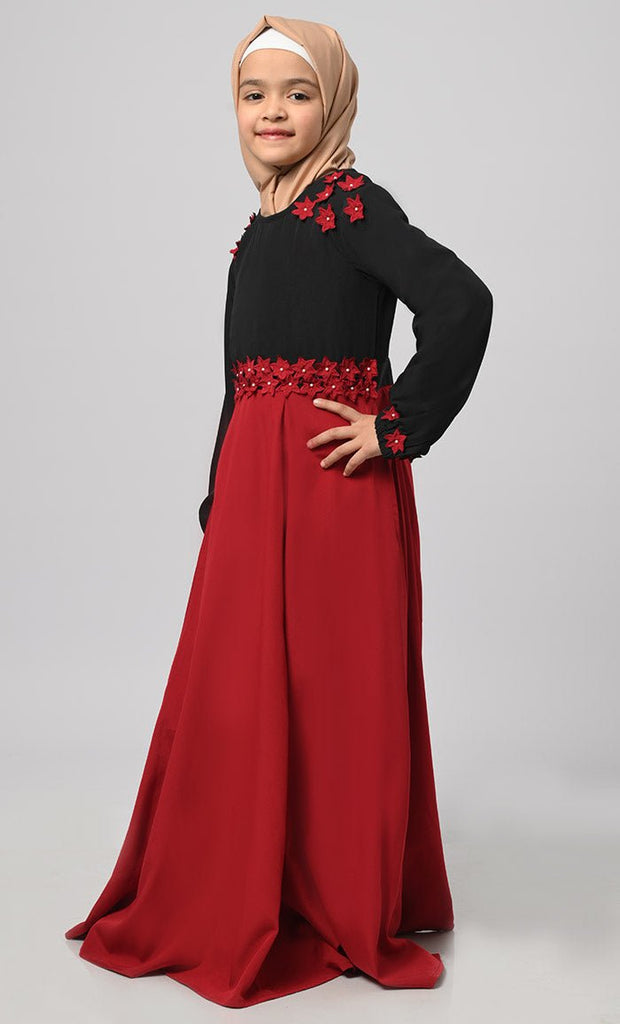 Little Girl Rihana Black & Red Modest Abaya