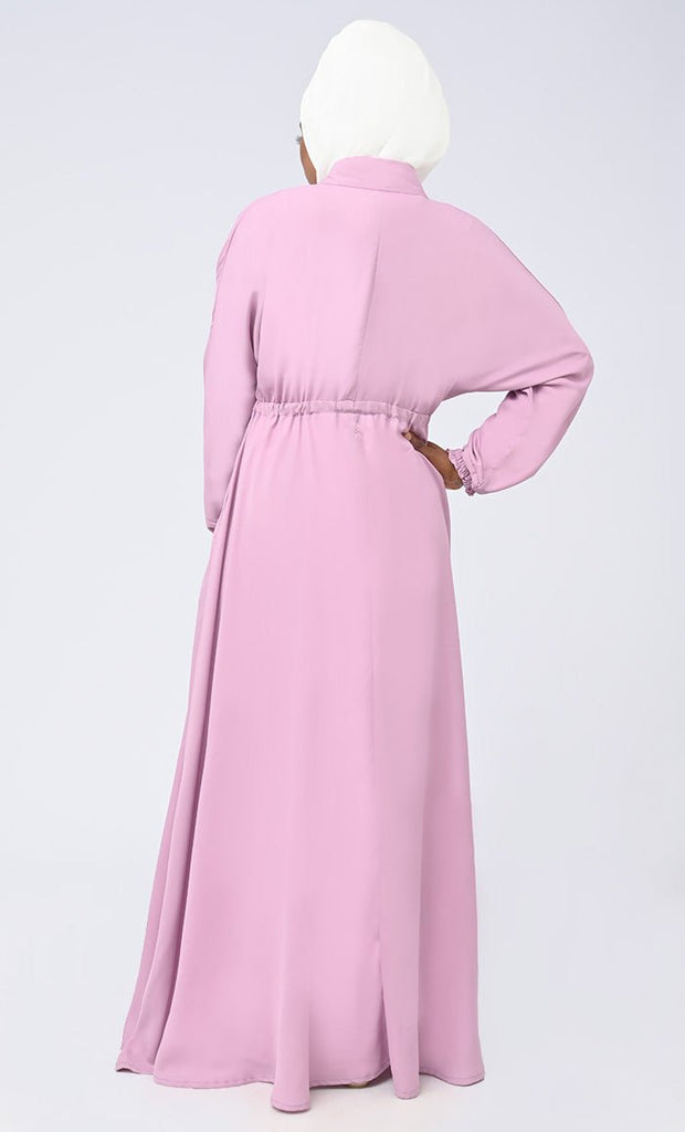 Maghrib Waist Dori Detailing Modest Abaya With White Inner And Hijab - EastEssence.com