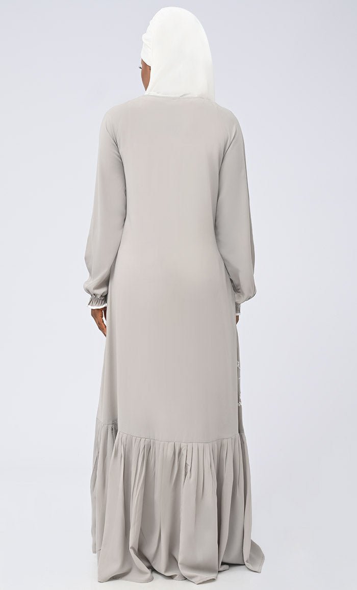 White Embroidered Abaya With Pockets