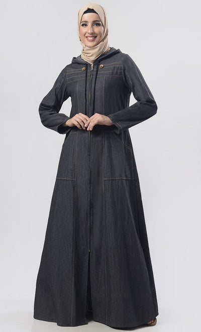 Modest Denim Hoodie Style Abaya - EastEssence.com