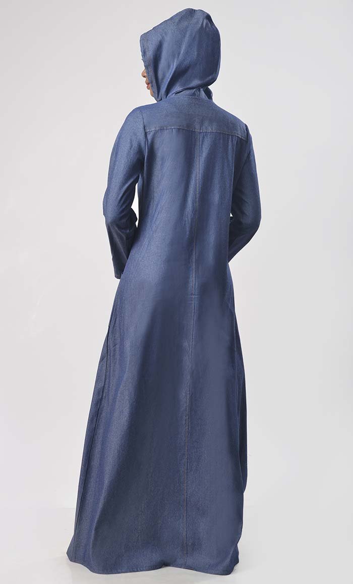 Modest Denim Hoodie Style Abaya - EastEssence.com