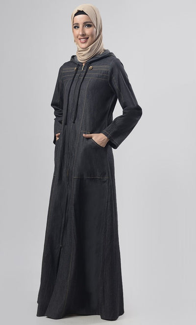 Modest Denim Hoodie Style Abaya - EastEssence.com