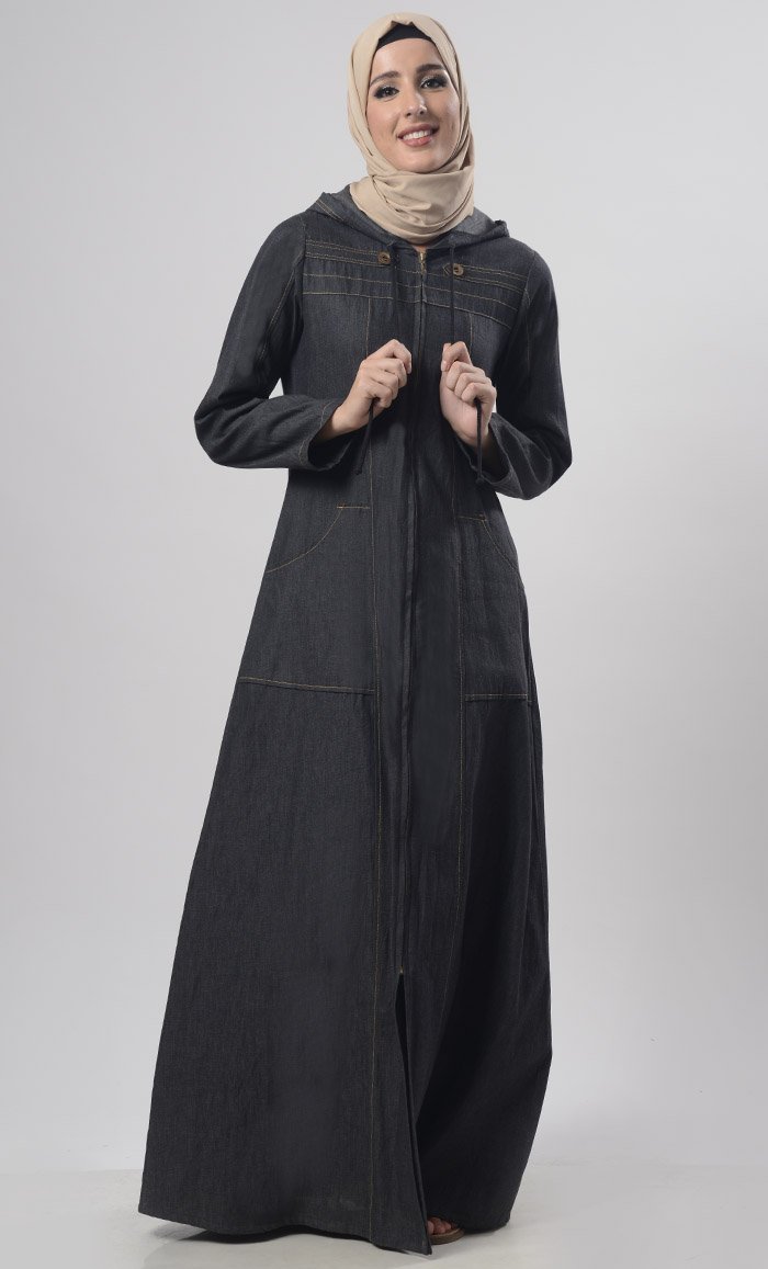Modest Denim Hoodie Style Abaya - EastEssence.com