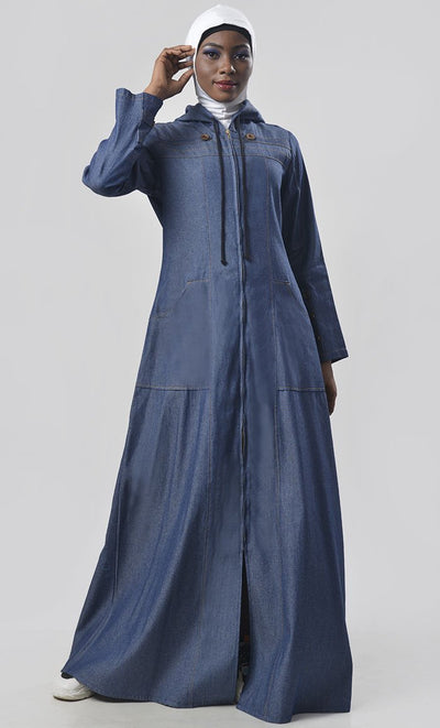 Modest Denim Hoodie Style Abaya - EastEssence.com