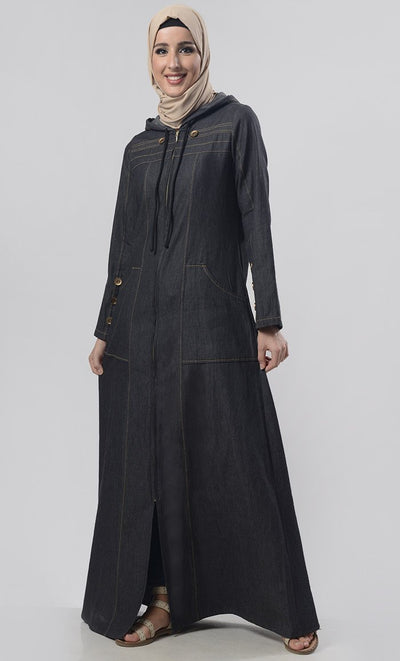 Modest Denim Hoodie Style Abaya - EastEssence.com