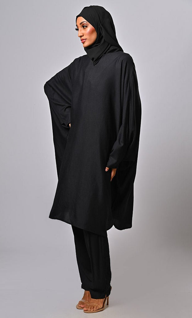 Black Modest Everday Wear Batwings Sleeves Detailing Full Set