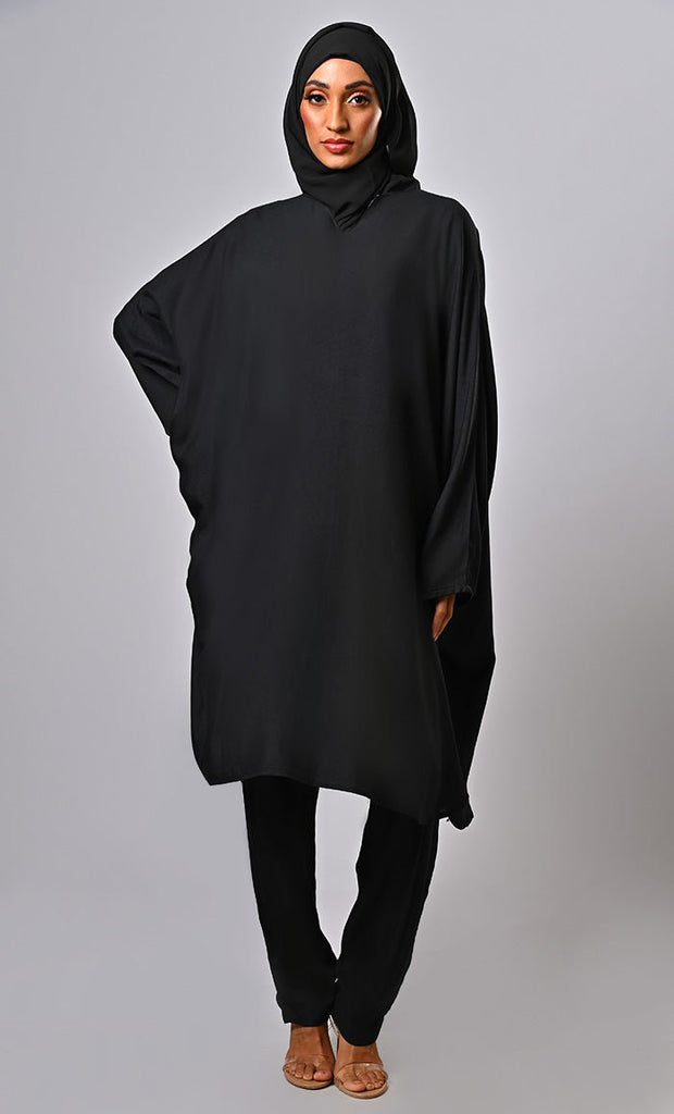 Black Modest Everday Wear Batwings Sleeves Detailing Full Set