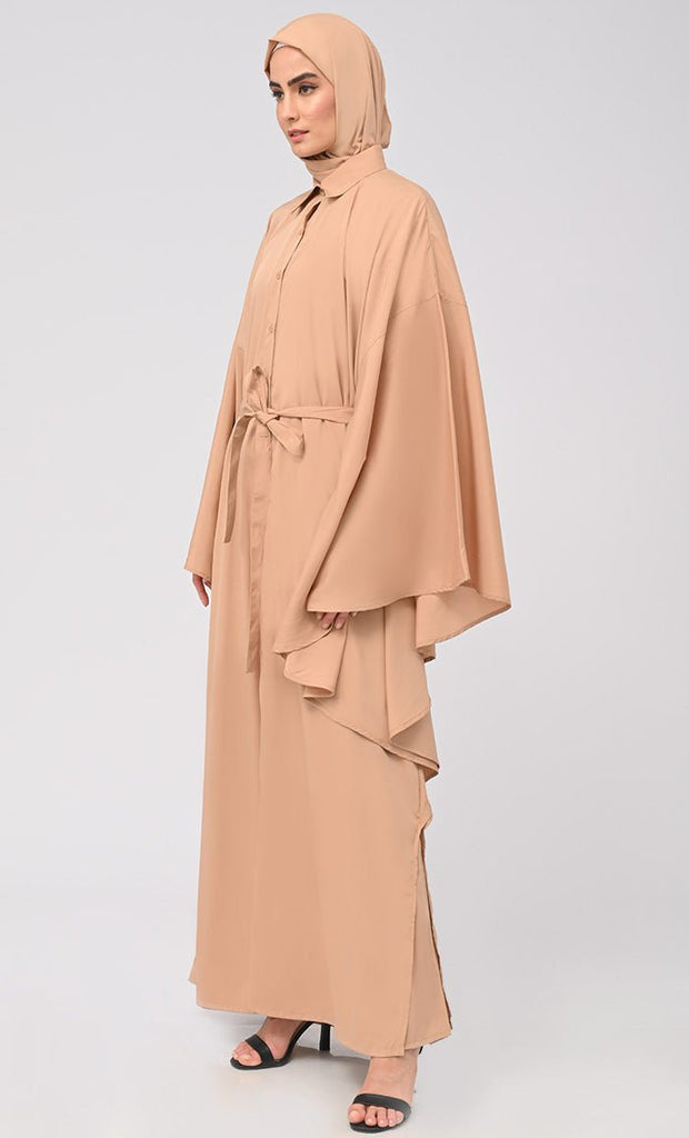 Modest Islamic Button Down Kaftan Abaya With Matching Hijab - EastEssence.com