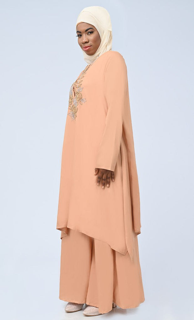 Modest Islamic Hand Work Embroidered Set With Hijab And Pockets - EastEssence.com