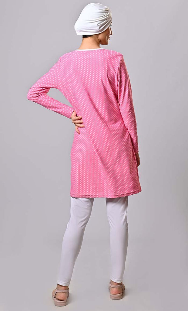 Modest Pink Polka Dot Printed Swim Wear (3Pc Set) - EastEssence.com