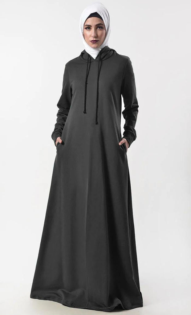 Modest Warm Fleece Hoody Abaya With Pockets - EastEssence.com