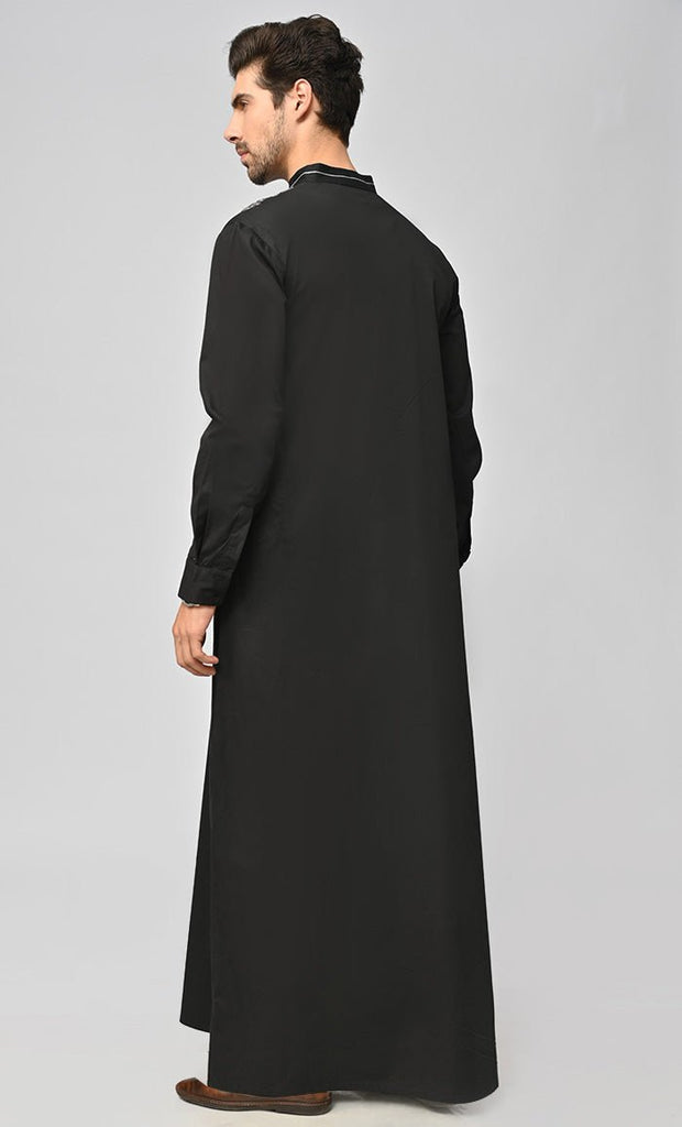 Juba With Embroidery And Pockets-Black