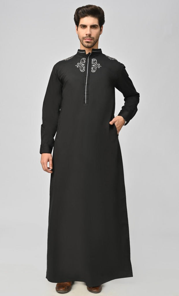 Juba With Embroidery And Pockets-Black
