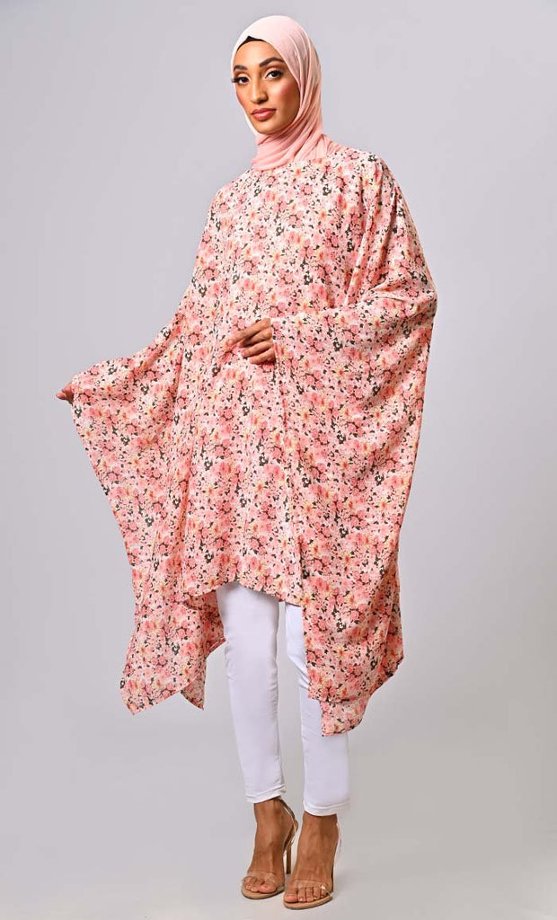 Peach Islamic Kaftan Printed Tunic