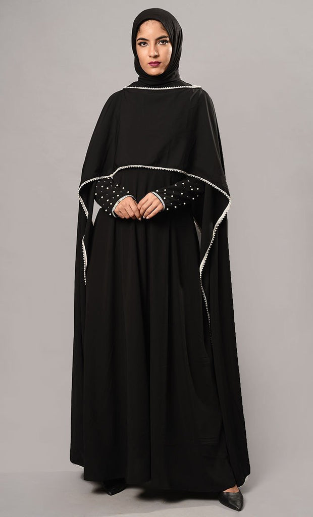 Pearl Embroidered Cape Style Abaya Dress