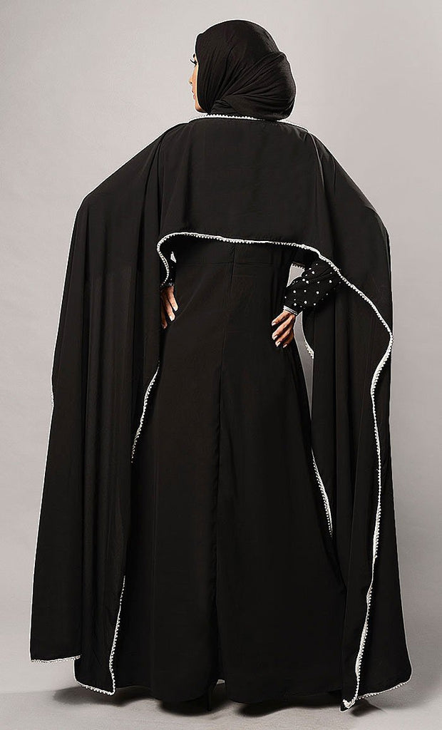Pearl Embroidered Cape Style Abaya Dress