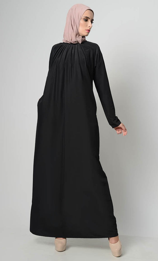 Raglan Style Neck Pleats Abaya