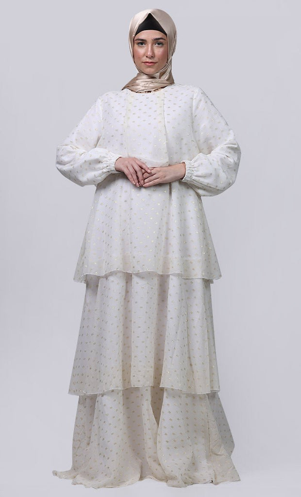 Ramadan Special White Mult-Layered Abaya - EastEssence.com