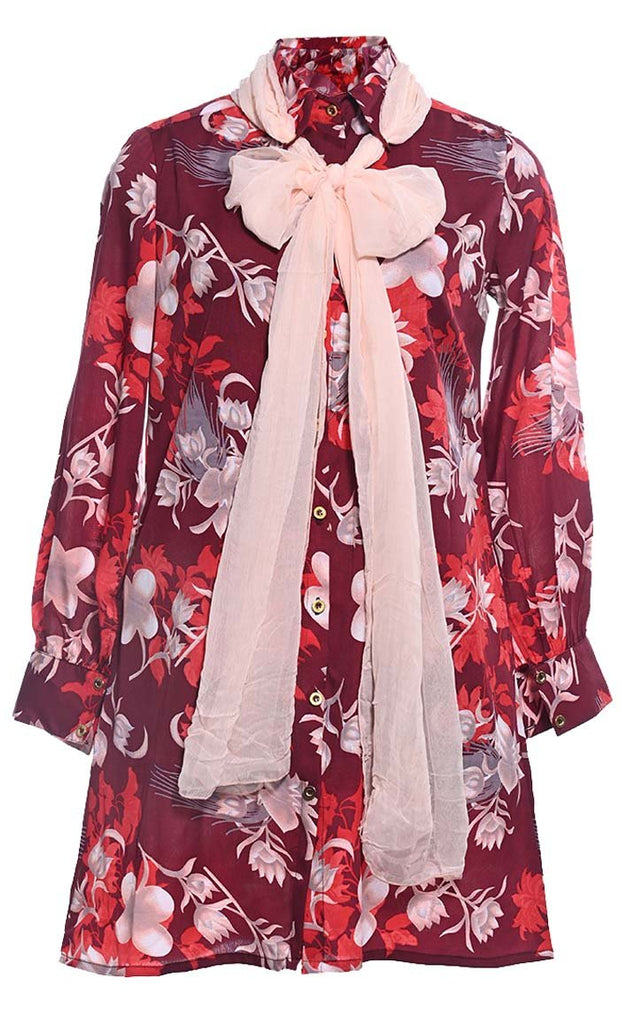 Red Comfortable Floral Printed Tunic
