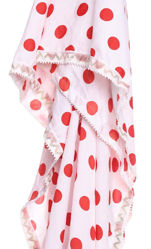Red Polka Dot Printed Hijab With Intricate Lace - EastEssence.com