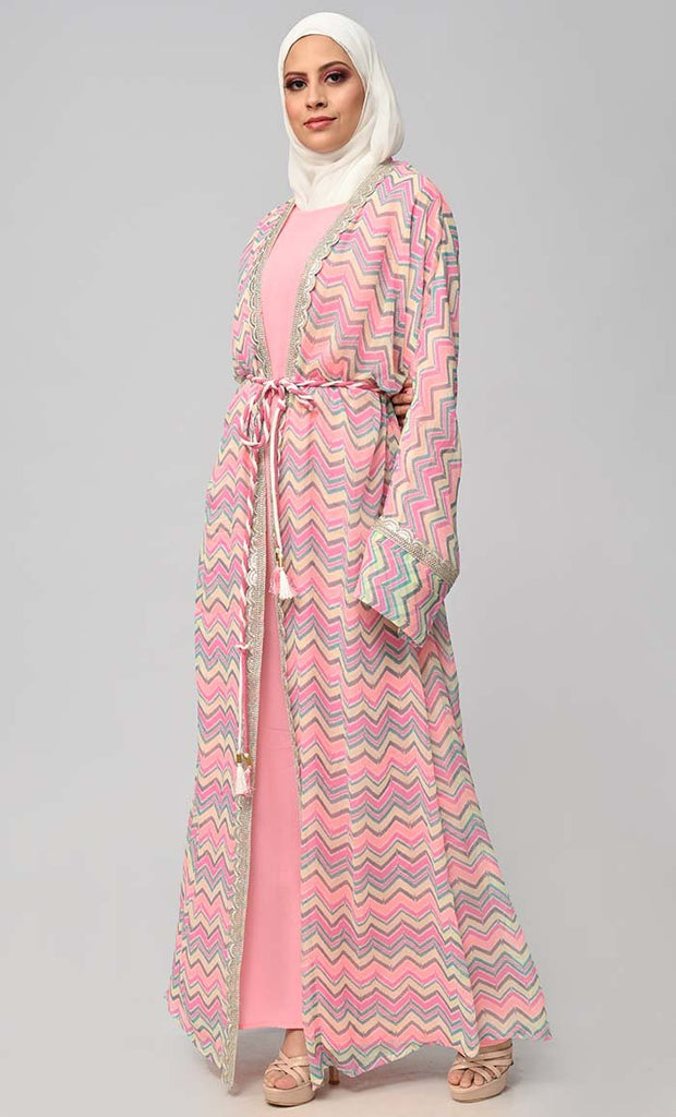Regal Elegance: Modest Printed Bisht Abaya With Inner Layer - EastEssence.com