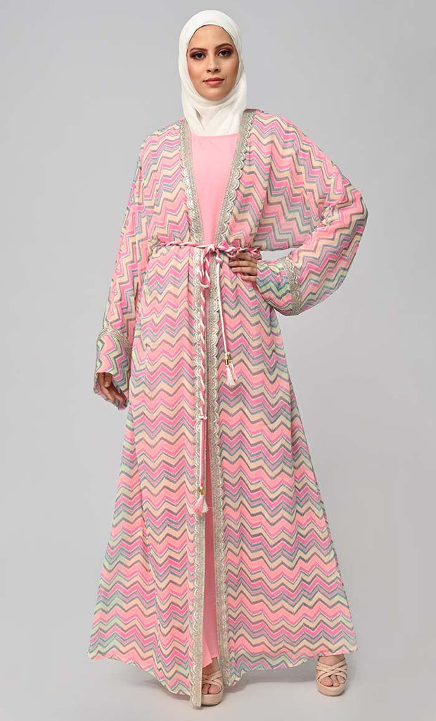 Regal Elegance: Modest Printed Bisht Abaya With Inner Layer - EastEssence.com