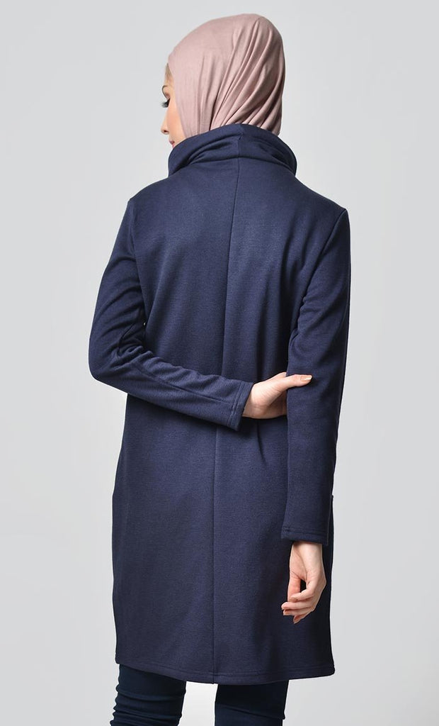 Rolled Up Collar Hoodie-Navy - EastEssence.com