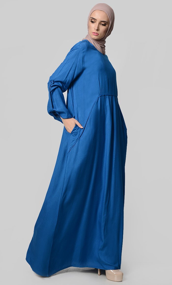 Rolled Up Sleeve Rayon Abaya - EastEssence.com