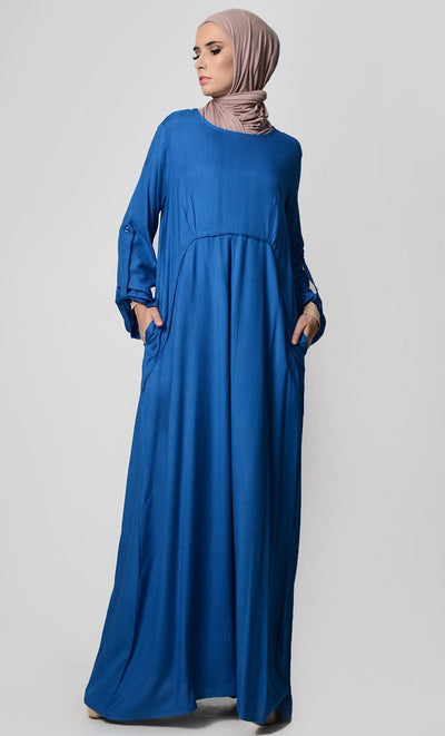 Rolled Up Sleeve Rayon Abaya - EastEssence.com