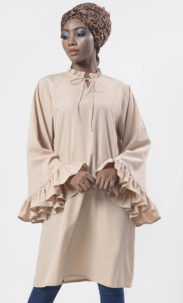 Sand Everydaywear Long Tunic With Frills