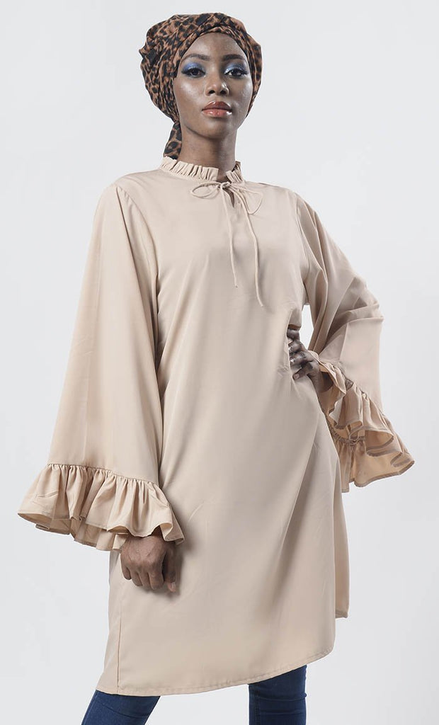 Sand Everydaywear Long Tunic With Frills