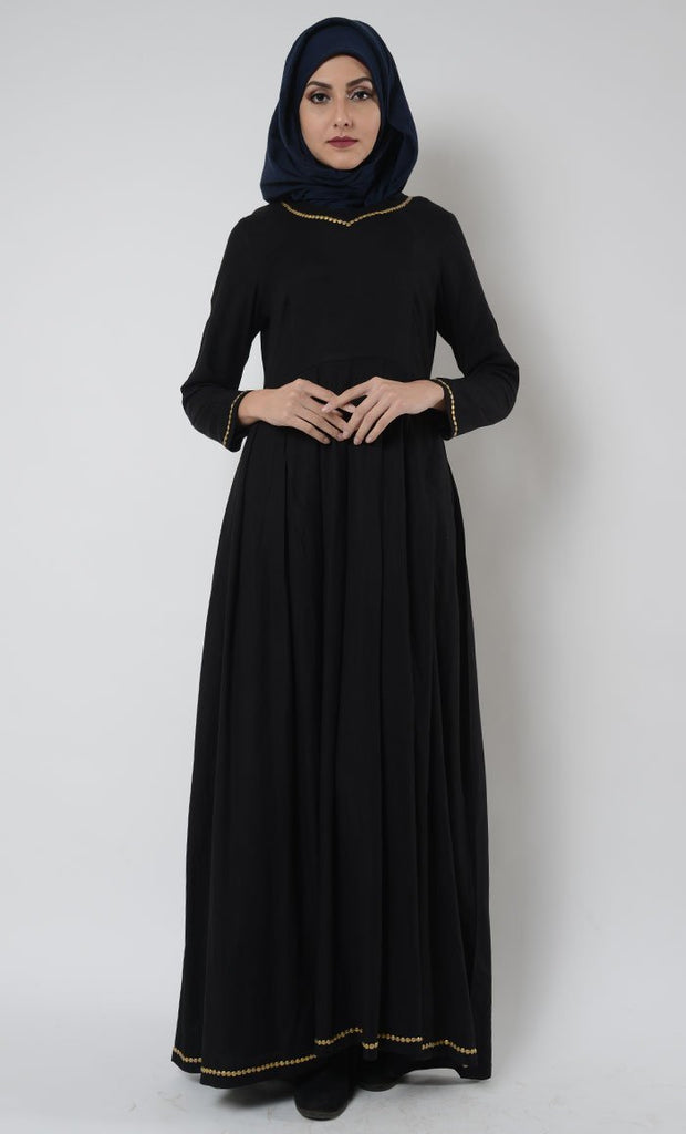 Sequins embellished flared abaya dress - EastEssence.com
