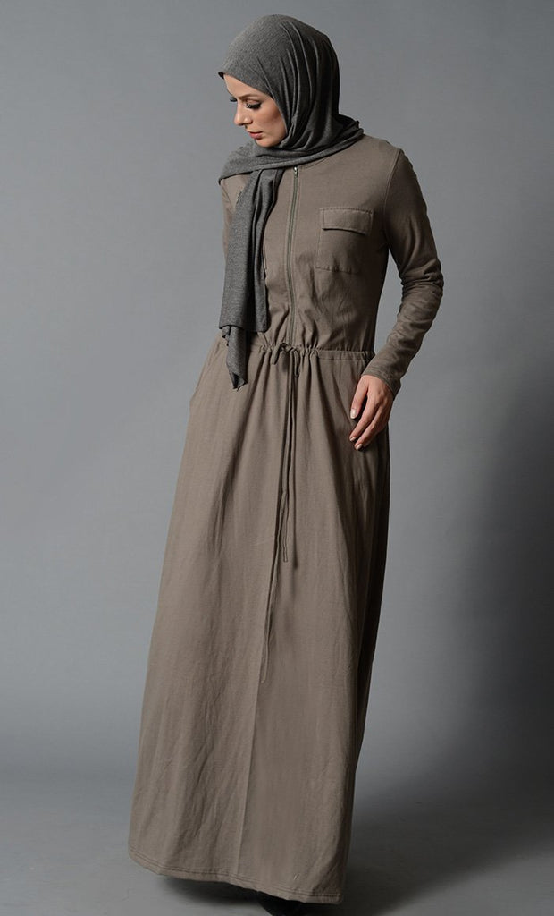 Slip On Drawstring Abaya Dress