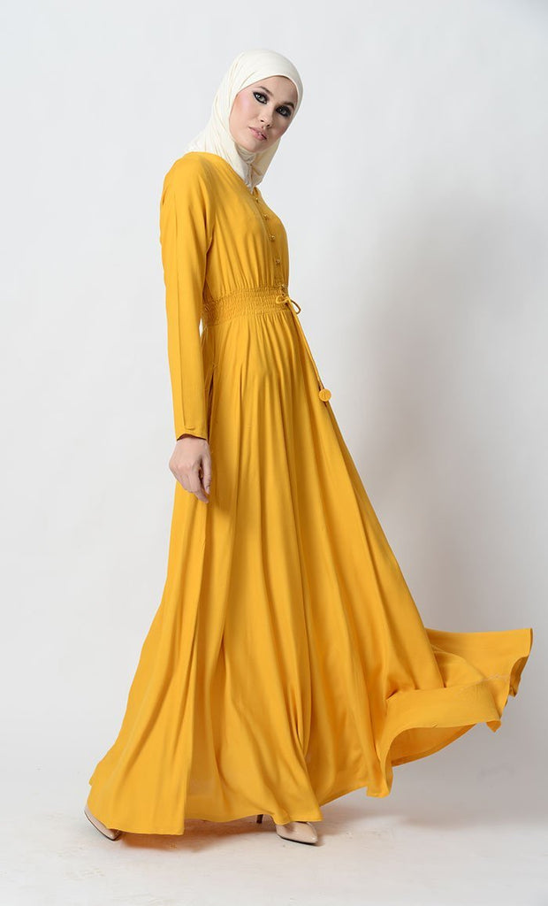 Smocking Waistline Casual Abaya Dress