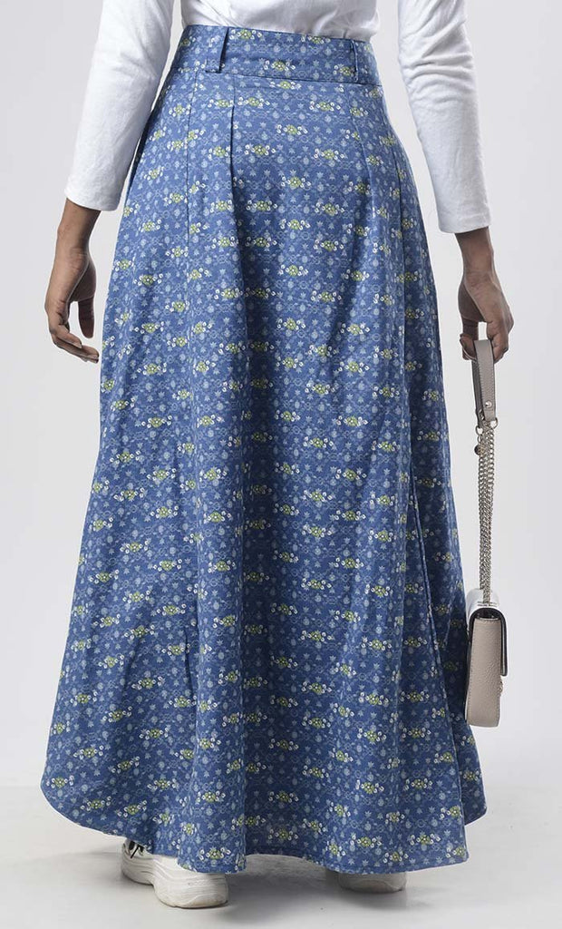 Sober Cotton Printed Skirt With Pockets - EastEssence.com