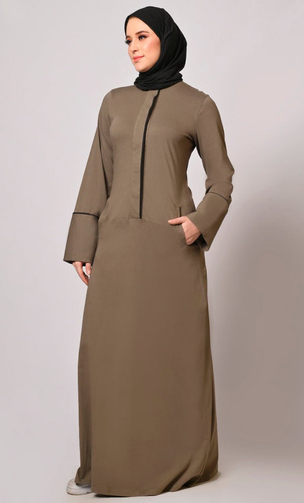 Stay Active in Style : Dark Grey Abaya with Pockets - EastEssence.com