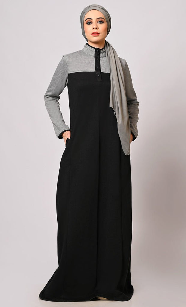 Stay Warm and Stylish: The Two-Color Fleece Abaya - EastEssence.com