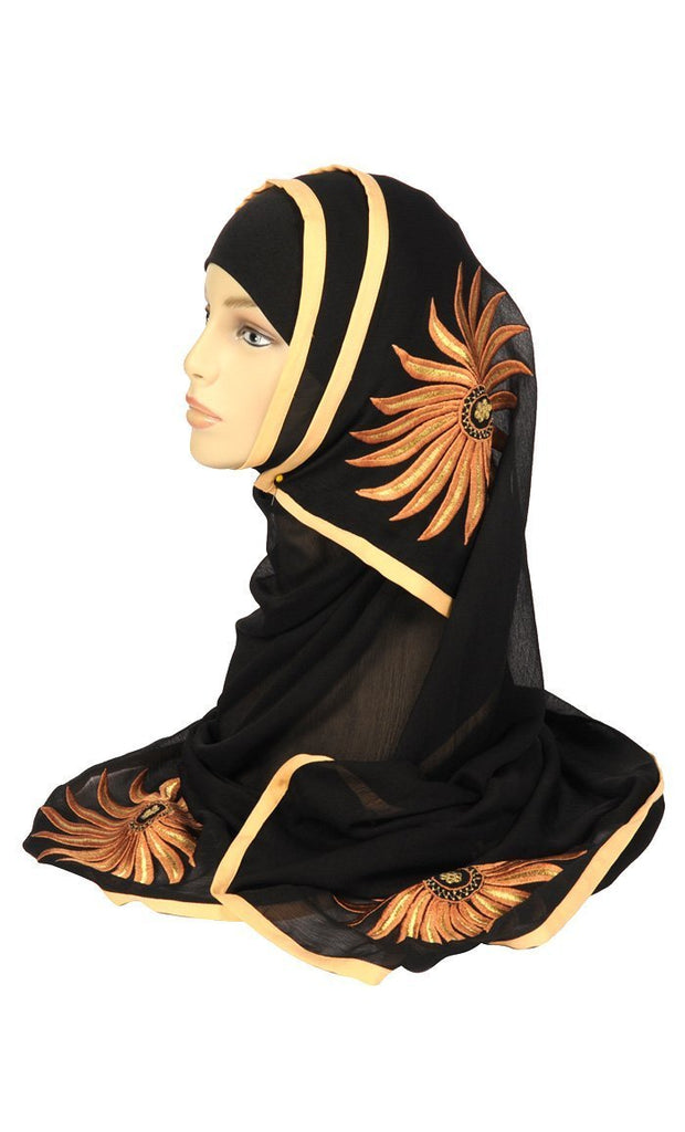 Sunflower Thread Embroidered Hijab Stole