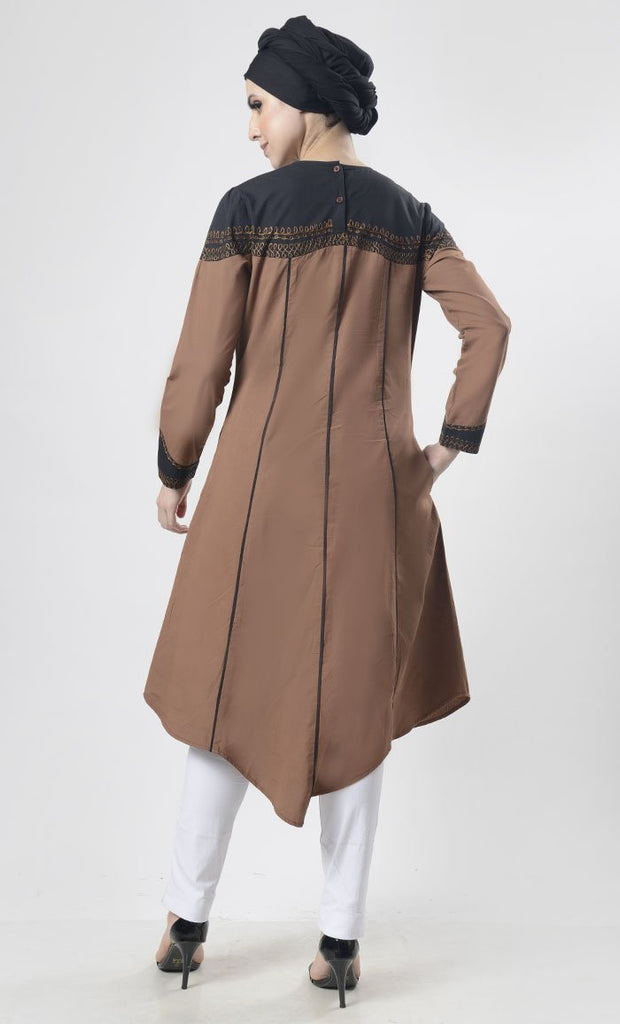 Superb Black Piping Detailing With Aari Work Tunic - EastEssence.com