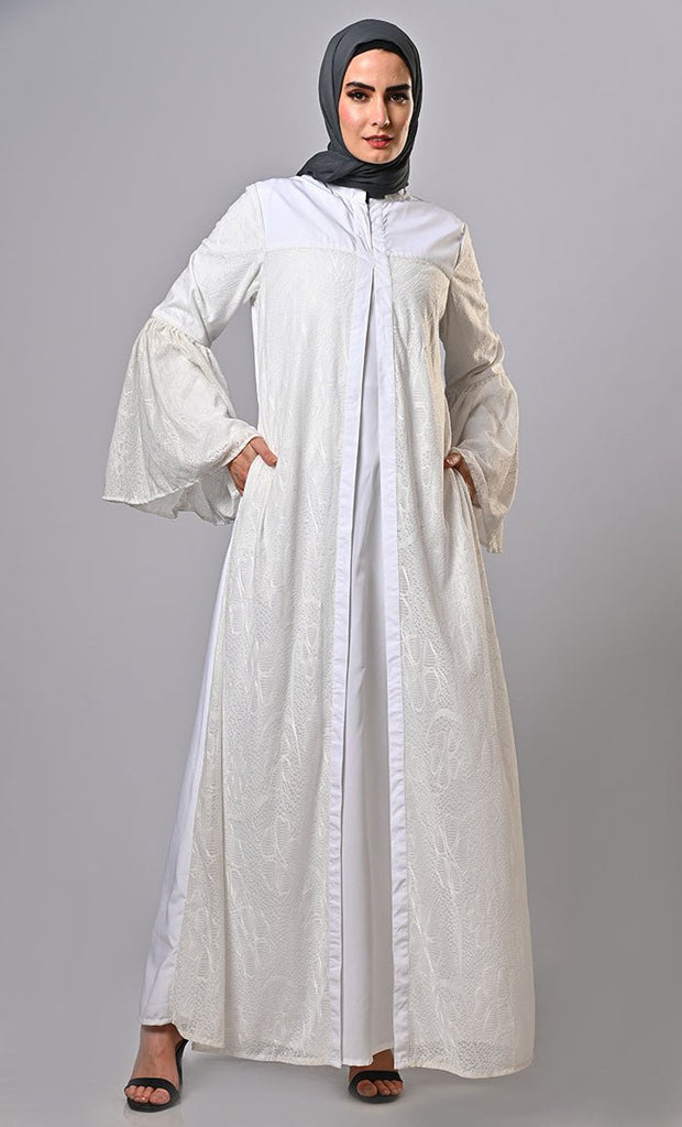 White Korean Shimmer Fabric Abayas Infusing Tradition with Contemporary Sparkle - EastEssence.com