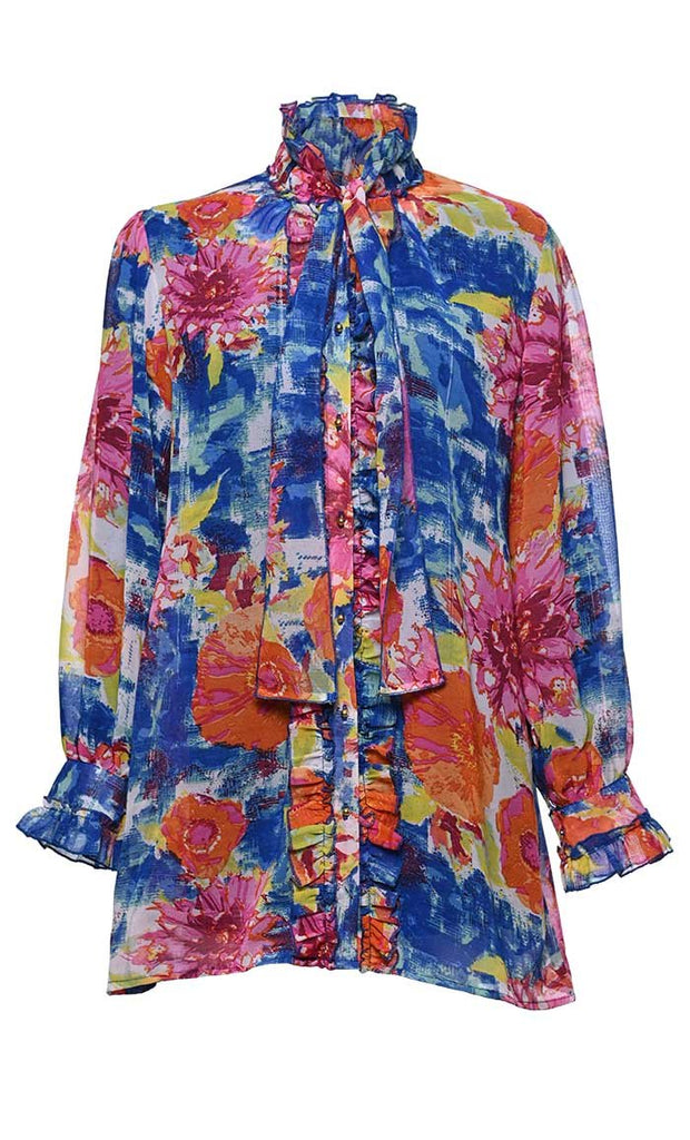 Women Multi-Floral Printing Light Frill Detaiiling Shirt With Inner - EastEssence.com